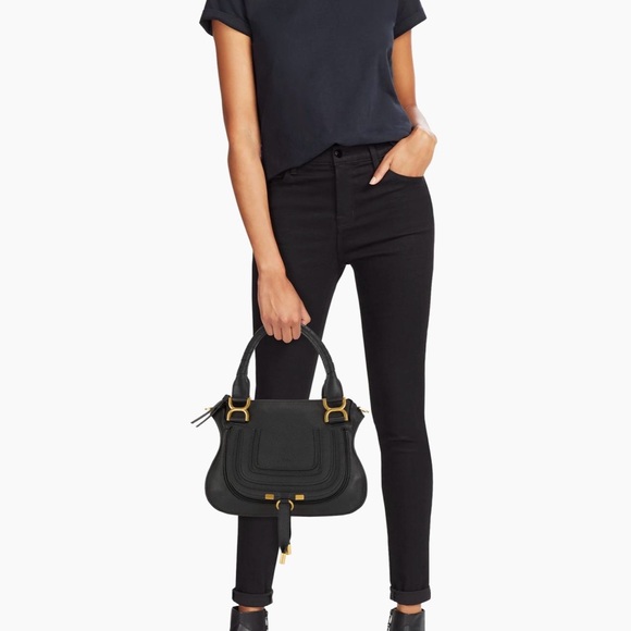 Chloe Handbags - Chloe Small Marcie Leather Satchel Black Crossbody Bag with Gold Accents